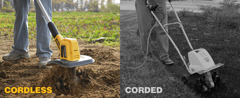 Alloyman 20V Cordless Tiller Cultivator, 360RPM Electric Garden Tiller, with 2 * 2.0Ah Batteries & Charger, 9In Tilling Width and 6.6In Depth Garden Rototiller for Lawn/Gardening/Soil Cultivation