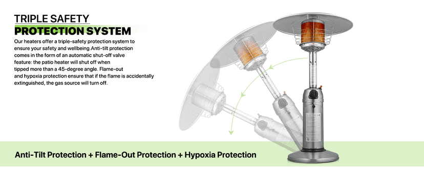 Magshion Portable Tabletop Patio Heater, 11,000 Btu Outdoor Heaters Stainless Steel Outside Gas Heater with Safety Tilt Switch and Burner Screen Guard for Commercial and Residential (Silver)