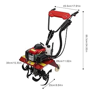 4-Stroke 63CC Gas Powered Tiller Cultivator Garden Yard Rototiller Tilling Tool Gas Tiller- Ideal for Garden, Lawn, Soil Cultivation, Weed & Digging