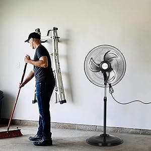 BILT HARD 3900 CFM 18" High Velocity Pedestal Oscillating Fan, 3-Speed Heavy Duty Metal Standing Shop Fan with Aluminum Blades for Commercial, Residential, and Garage, UL Listed