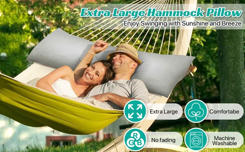 Hammock Pillows Outdoor Waterproof with Ties, 40.5" L X14.5 Wx4 H Extra Large Hammock Cushion All Weather Resistance Outdoor Pillow for Hammock, Patio Furniture, Camping