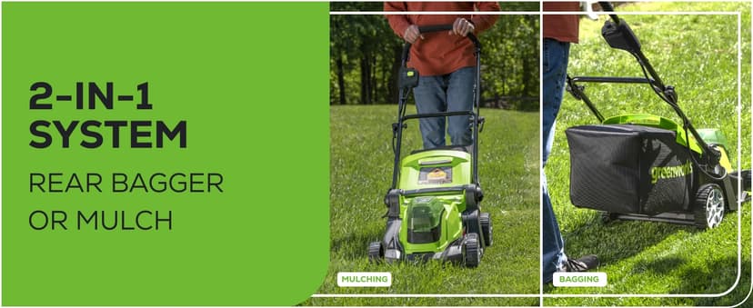 Greenworks 48V (2x24V) 17" Brushless Mower+12" String Trimmer +320CFM Blower,(2) 4.0Ah Batteries and 2A Dual Port Charger