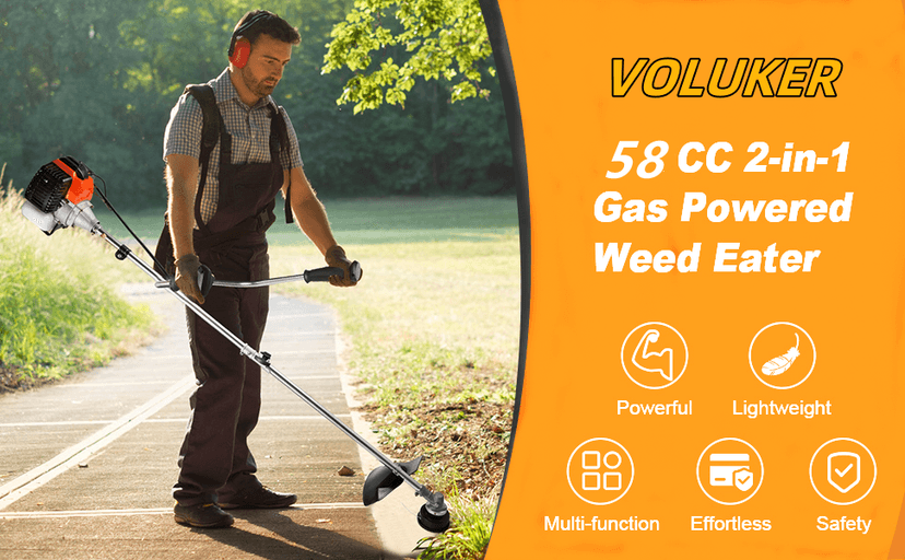 Weed Wacker Brush Cutter, 58CC Gas Powered String Trimmer 4-in-1 Gas Weed Eater with 4 Detachable Heads Straight Shaft 2-Cycle for Brush(Orange)