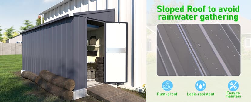 MUPATER 4×10 FT Storage Shed for Outdoor,Lean-to Shed Kit with Thickened Galvanized Steel, Metal Tools Shed with Lockable Door and Air Vents for Patio Garden, Grey