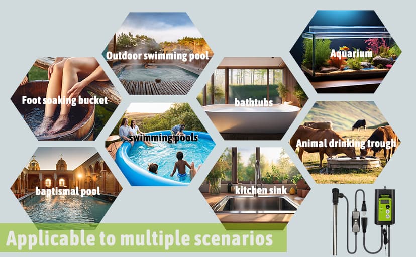 1800W Submersible Hot Tub & Pool Portable immersion Water Heater with Temperature Control and GFCI Leakage Protection for Swimming Pools, Bathtubs, Buckets, Baptistries, and Most Liquids