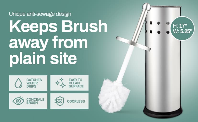 Home Intuition Modern Brushed Stainless Steel Toilet Brush & Holder Set, Bathroom Bowl Scrubber with Holder, 2 Pack