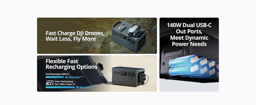 DJI Power 1000 Portable Power Station with Protective Storage Bag, 1024Wh LiFePO4 Battery, 2200W Solar Generator, Home Backup, 4-in-1 Fast Charging, 23db Ultra-Silent, Camping & RVs, Off-grid