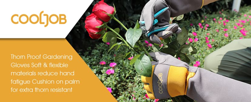 COOLJOB Thorn Proof Rose Pruning Garden Gloves for Women, Long Sleeve Padded Yard Work for Bush, Blackberry, Cactus, Heavy Duty/Puncture Resistant/Machine Washable, Medium, Yellow