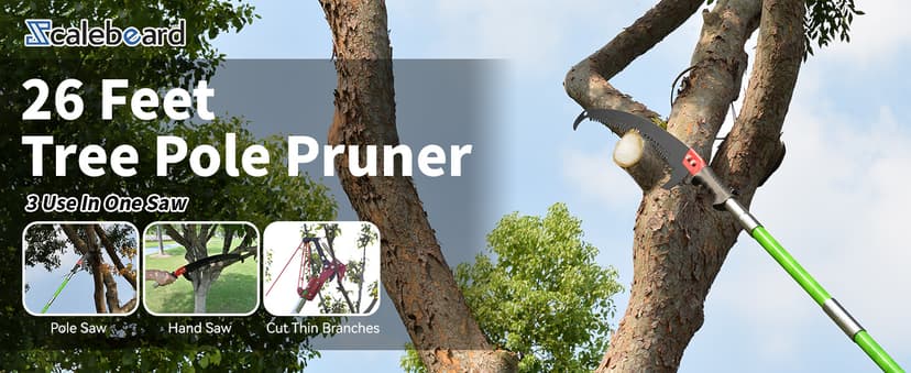 Scalebeard 26FT Pole Saws for Tree Trimming, Lightweight & Sturdy Tree Pruner with Thickened Saw Blade and Scissors for High Branches Trimming, Extendable Tree Trimmer for Pruning Palms and Shrubs