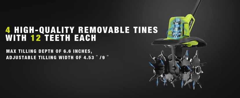 SnapFresh Cordless Tiller Cultivator, 20V Electric Garden Tiller with 4.0AH Battery and Fast Charger, 300 PRM Battery Powered Rototiller, 9" Width 6.6" Depth, 3 Speed Handheld Tiller with Steel Tines
