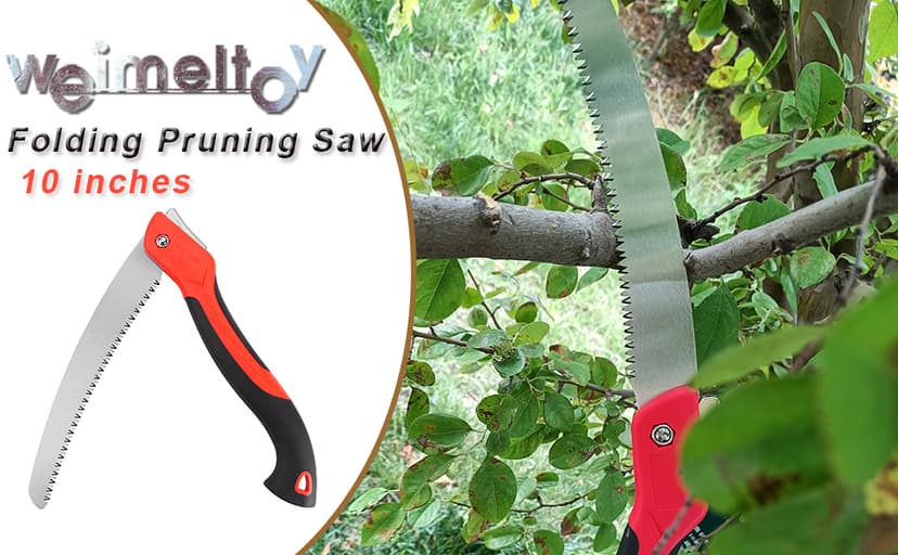 10 Inch Heavy Duty Pruning Saw, Folding Hand Saw with SK5 Curved Blade, Triple-cut Razor Teeth Used for Trees Wood Cutting Camping Gardening Work, Hiking, Landscaping, Tree Trimming
