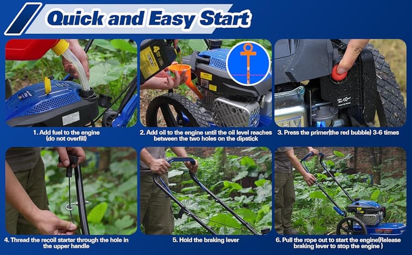 BILT HARD Walk Behind String Trimmer, 170cc 4-Cycle Gas Brush Hog Mower, 22 Inch Cutting Diameter, Push Weed Eater with 14 Inch Flat Free Wheels, Brush Cutter for Farm, Lawn, Yard