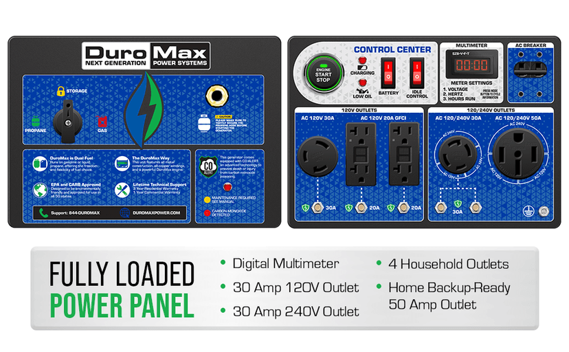 DuroMax XP12000HX 12,000-Watt Dual Fuel Portable Generator - Gas & Propane, Electric Start, Whole Home Power Backup, Transfer Switch Ready, RV & Emergency Ready