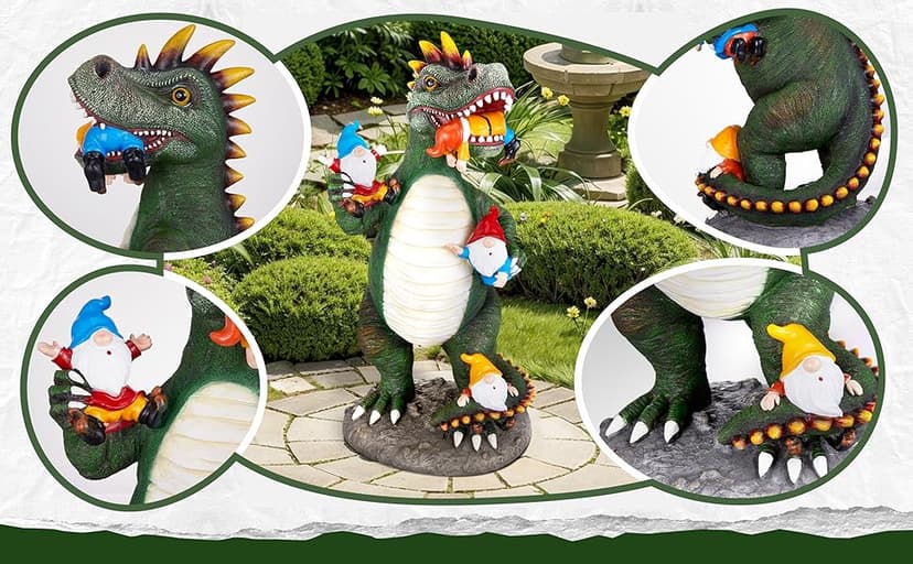 Dinosaur Eating Gnomes Garden Decor Statue - Funny Dinosaur Gnome Massacre Outdoor Decor for Yard, Patio, Lawn Ornaments - Garden Gifts for Mothers Day, Housewarming, Festival