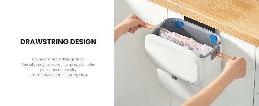 ELPHECO Hanging Trash Can with Lid 2.5 Gallon Kitchen Compost Bin for Under Sink, Plastic Wall-Mounted Garbage Can, Small Kitchen Trash Bin, Small Trash Can with Lid for Cupboard Countertop