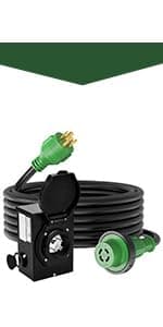 RVGUARD Emergency Power Combo Kit, 15 Foot 50 Amp Generator Cord and Power Inlet Box, NEMA 14-50P to SS2-50R Generator Cord with NEMA SS2-50P Pre-Drilled Generator Inlet Box, ETL Listed