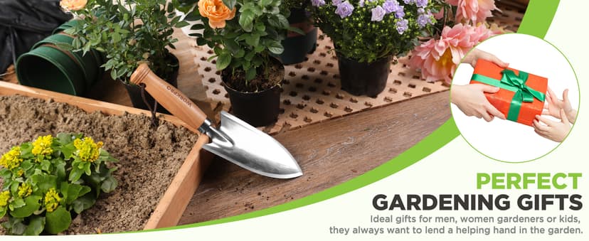 WORKPRO 11" Garden Hand Trowel, Heavy Duty Polished Stainless Steel Garden Shovels with Wood Handle, Small Gardening Hand Tools for Digging, Planting, Measure, Transplanting