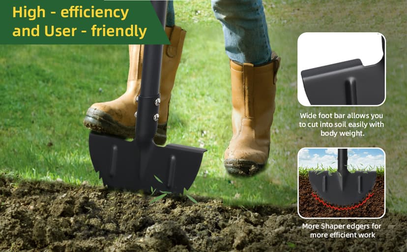 Half Moon Edger Lawn Tool - Heavy Duty Saw Tooth Manual Edgers with Sharp Blade & Wide Footplate, 38"-49" Adjustable T-Grip Handle for Landscaping, Sidewalks, Yard,Grass,Flower Bed & Garden Edging