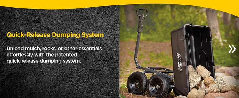 Gorilla Carts Heavy Duty Poly Utility Dump Wagon Garden Cart w/Pneumatic Tires, 6 Cu Ft - 1200 lb Capacity Outdoor Wheelbarrow for Yard, Landscaping & Gardening, Lawn Tractor or ATV Towable