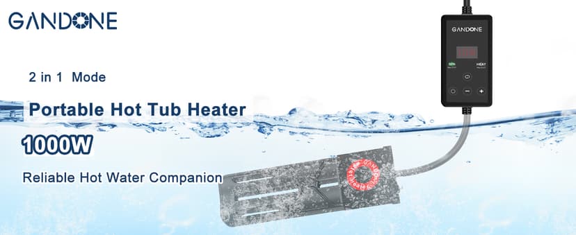 Dual Spa Water Heater, Portable Hot Tub Immersion Water Heater Cast Aluminum Submergible mit Temperature Sensor and Digital Display for Bathtub