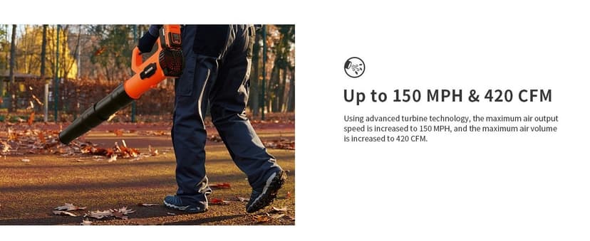 Leaf Blower, 21V Cordless Electric Blower with 2 2.0Ah Batteries and 1 Hour Fast Charger, Lightweight Leaf Blower for Patio Cleaning, Lawn Care, Blowing Fallen Leaves and Dust, etc.