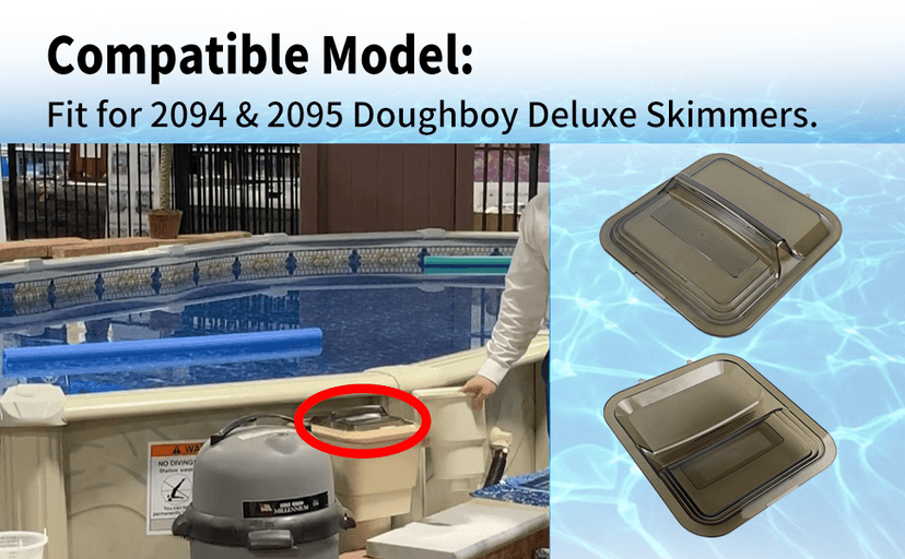 XJJ 1107-1356 Skimmer Lid Clear Tinted Black, Fit for 2094 & 2095 Doughboy Deluxe Skimmers, Replaces Skim-line Vacuum Skim Filter lid 1121-1349 11211349