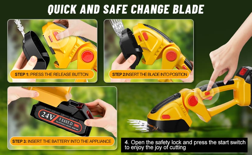 Hedge Trimmer Cordless with 21V Battery - 2 in 1 Electric Shrubbery Trimmer, Handheld Grass Shear Cutter Lightweight-Mini-Grass-Trimmer Bush Trimmer for Garden Yard Lawn Pruning