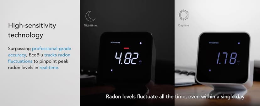 Ecosense EB100 EcoBlu, Home Radon Detector, Capture & Display Results Every 10 Minutes, Short & Long-Term Continuous Monitoring, Easy to Use