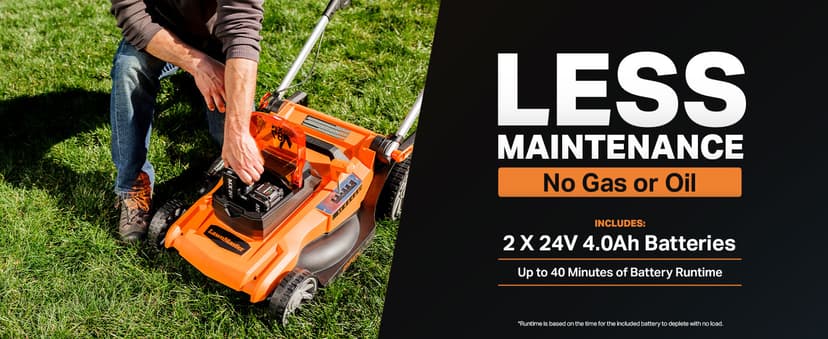 LawnMaster CLMF4819A 48V MAX* 19-inch Brushless Cordless Mower with 2X24V MAX* 4.0Ah Battery and a Dual Charger