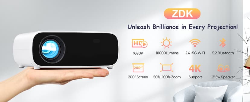 Projector with WiFi and Bluetooth, 500Ansi Native 1080P Projector,Portable Outdoor Projector, Movie Mini Projector Compatible with iOS/Android/HDMI/ TV Stick