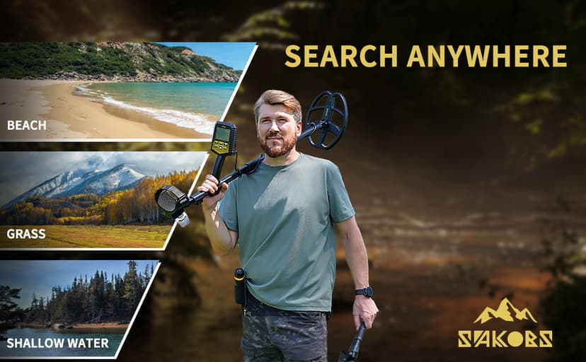 SAKOBS Metal Detector for Adults Professional – Higher Accuracy 9 Types of Metal Target Detection, 11" Waterproof Double-D Coil, New Upgraded DSP Chip and LCD Display (12.8" Detection Depth)