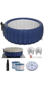 2-4 Person Inflatable Hot Tub, Portable Outdoor Spa with 146 Soothing Air Jets(73" x 28"), Portable Hot Tub with Cover and Heater Pump, Blue