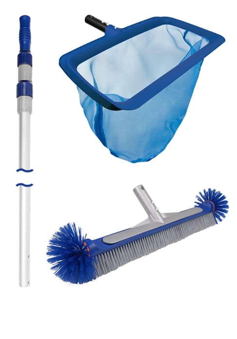 Poolvio 5-in-1 Pool Cleaning Kit - Includes Semi-Deep Skimmer Net, Aluminum Leaf Rake, 20' Pool Brush with 13ft Adjustable Pole