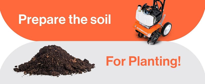 SuperHandy 52cc 2 Stroke Gas Mini Tiller Cultivator - 1.8HP, 4 Adjustable Steel Tines, Forward Rotation, 10" Tilling Width - Ideal for Garden, Lawn, Soil Cultivation, Weed & Digging