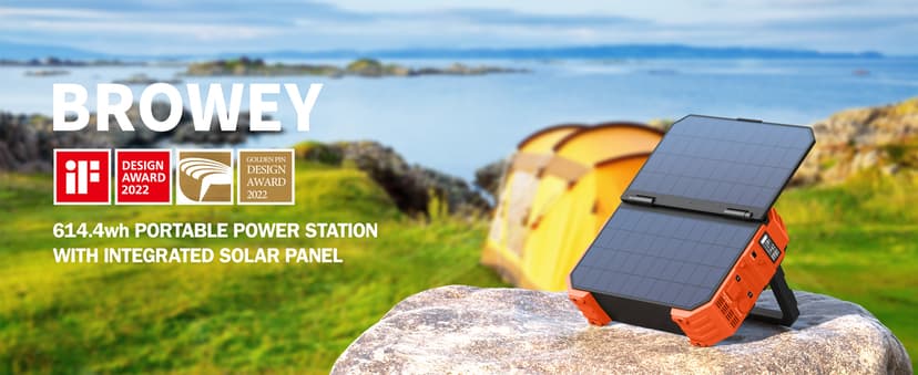 BROWEY Portable Power Station 1000W with Built-in Solar Panel, 614WH/192000mAh LiFePO4 Battery Pack, Solar Generator with AC/DC/USB/PD Outputs for Outdoor Camping, RV Travel, Emergency Preparedness