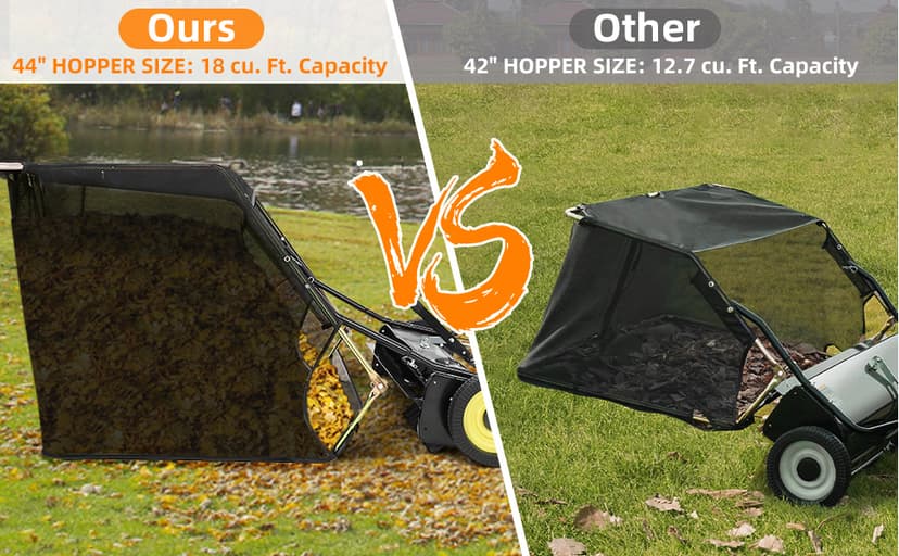 Tow Behind Lawn Sweeper, 44" Pull Behind Lawn Sweeper, Large Capacity Leaf & Grass Collector with Adjustable Sweeping Height and Dumping Rope Design for Picking Up Grass and Debris