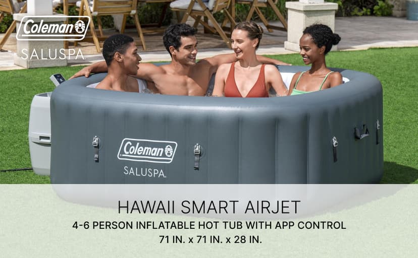 Coleman SaluSpa AirJet 4 to 6 Person Inflatable Hot Tub Square Portable Outdoor Spa with 114 Soothing AirJets and Insulated Cover, Gray