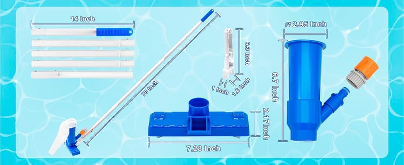Upgraded Handheld Pool Vacuum for Above Ground Pool - Swimming Pool Jet Cleaner with 70" 5 Section Poles, Small Underwater Vacuum Kit W/Brush for Spas, Ponds, Fountains