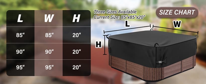 Square Hot Tub Cover 85 x 85 inch, 600D Heavy Duty Oxford Fabric SPA Cover for Hot Tub, Waterproof Outdoor SPA Hard Cover Protector, Waterproof & Anti-UV Jacuzzi Cover, Black
