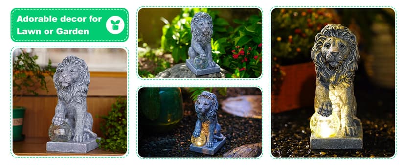 Nacome Solar Guardian Lion Garden Statue: Outdoor Decor Sculpture with Ball Lights for Yard Art Porch Patio - Unique Birthday Gifts for Women Mom