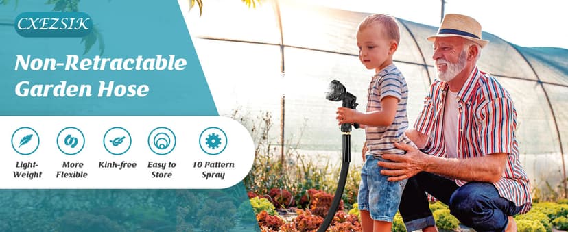 Garden Hose Non-Expanding 100ft, Flexible Garden Hose with 10 Function Hose Nozzle, Lightweight, Kink Free and Water Hose for Outdoor,Yard, Lawn, Car Wash, Marine,and Camper Use