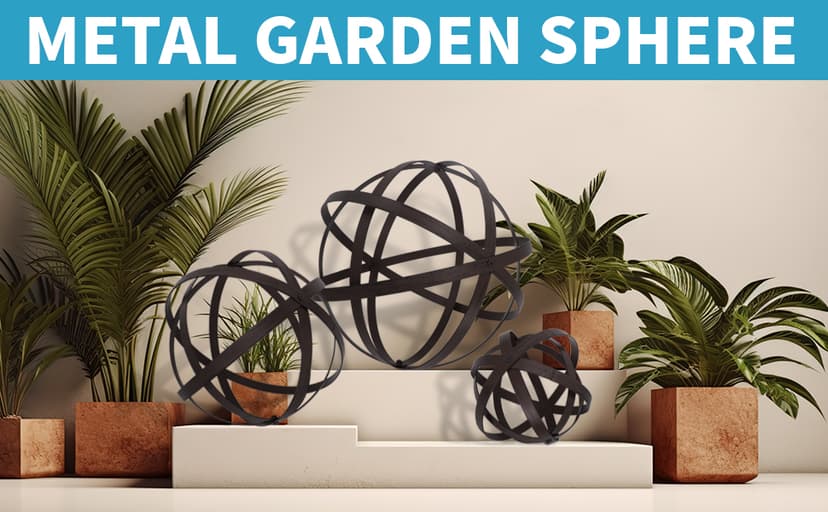 3 PCS Garden Spheres Balls Assorted Size Distressed Metal Band Decorative Sphere Folding Orbs Sculpture for Outdoor Indoor Decorations 7" 10" 12" Diameter (Rusty)