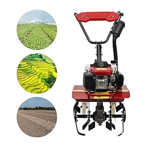4-Stroke 63CC Gas Powered Tiller Cultivator Garden Yard Rototiller Tilling Tool Gas Tiller- Ideal for Garden, Lawn, Soil Cultivation, Weed & Digging