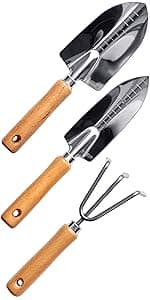 Japanese Garden Trowel Heavy Duty Japanese Steel with Wood Handle, Garden Transplanter Tool for Digging, Scooping, Transplanting, Made in Japan, Large Silver