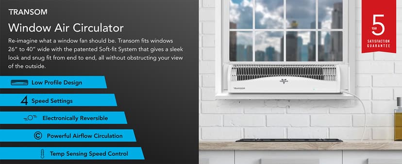 Vornado TRANSOM Window Fan with 4 Speeds, Remote Control, Reversible Exhaust Mode, Weather Resistant Case, Whole Room, Ice White