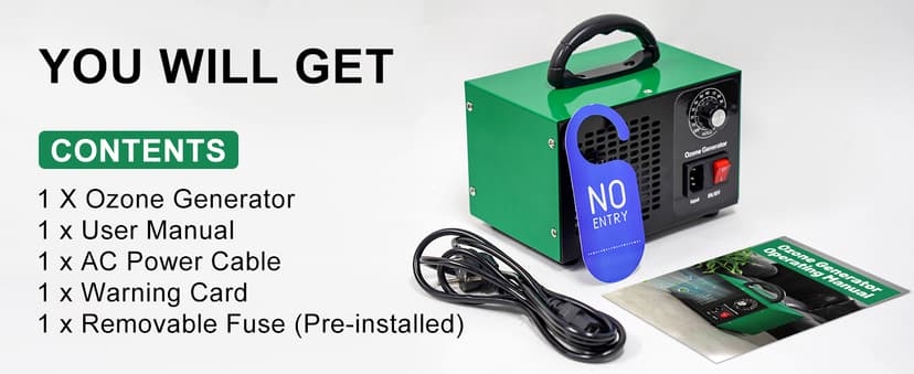 Ozone Generator 45,000mg/h, Industrial/Home O3 Air Purifier Deodorizer for Areas of 2500 Square Feet - High Capacity Ozone Machine Air Ionizer Odor Clean for Rooms, Smoke, Cars, Pets (Green)