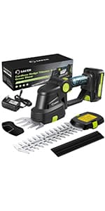 Saker Cordless Hedge Trimmer-20V Electric Shrub Trimmer Grass Shears Handheld Grass Cutter, Hedge Shear with 2 PCS Rechargeable Battery and Charger for Garden, Lawn