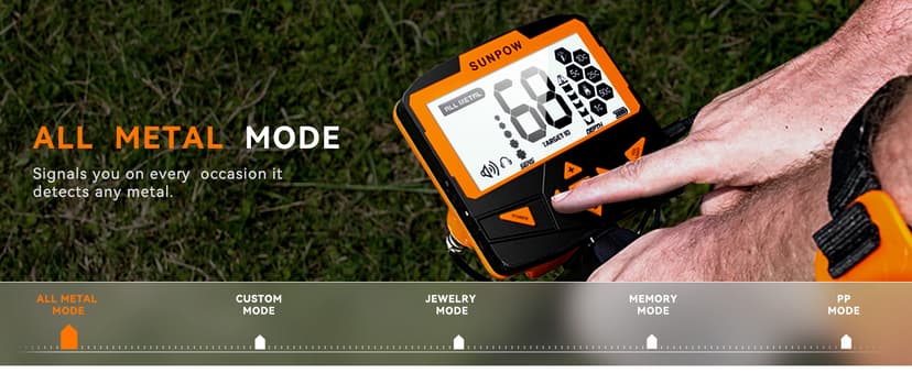 SUNPOW Metal Detector for Adults Professional - Waterproof Higher Accuracy 5 Modes Gold Metal Detector with Strong Anti-Interference, Advanced DSP Chip, 11" Detection Depth - OTMD09