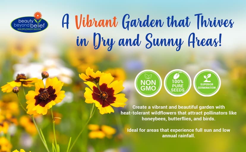 Drought Resistant Wildflower Seeds - 1oz, Open-Pollinated Bulk Flower Seed Mix for Beautiful Perennial, Annual Garden Flowers - No Fillers - 1 oz Packet