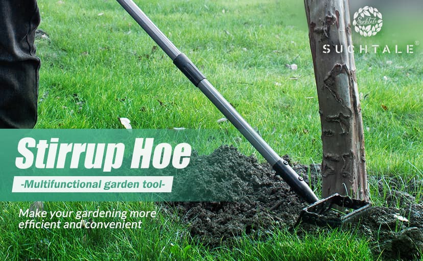 Suchtale 82 Inch Stirrup Hoe and 5-Tines Rake, Action Hoe for Weeding, 2 in 1 Scuffle Hoe with 37-82"Adjustable Handle, Hula Hoe Cultivator for Loosening Soil, Loop Hoe for Garden Weeding and Planting